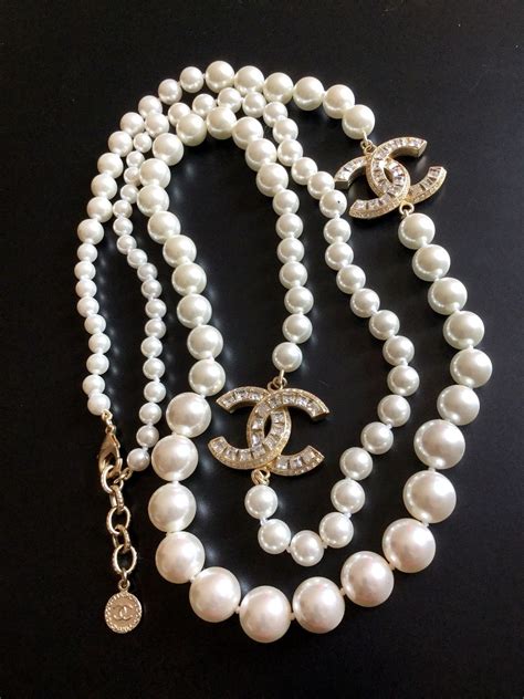 chanel inspired pearl necklace with logo|Chanel 100 anniversary pearl necklace.